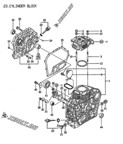  Двигатель Yanmar L100AED(EGTM, узел -  Блок цилиндров 
