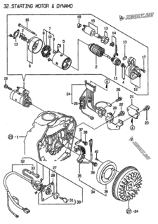  Двигатель Yanmar L100AED(EGTM, узел -  Стартер и генератор 