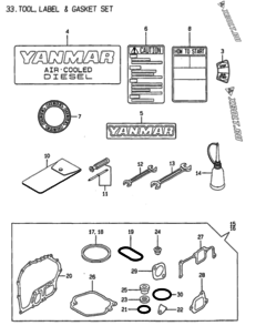  Двигатель Yanmar L100AED(EGTM, узел -  Инструменты, шильды и комплект прокладок 
