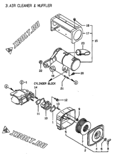  Двигатель Yanmar L48AE-DE, узел -  Воздушный фильтр и глушитель 