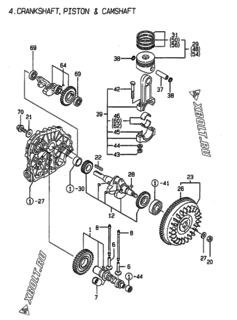  Двигатель Yanmar L48AE-DE, узел -  Коленвал, поршень и распредвал 