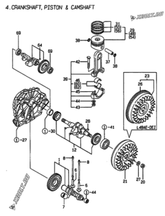  Двигатель Yanmar L48AE-DI, узел -  Коленвал, поршень и распредвал 