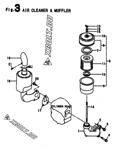  Двигатель Yanmar TF80-M(E,H,L, узел -  Воздушный фильтр и глушитель 
