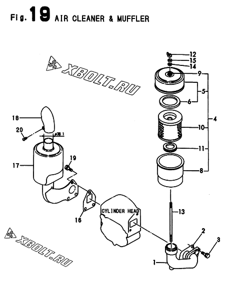  Воздушный фильтр и глушитель двигателя Yanmar TF120M(E,H,L