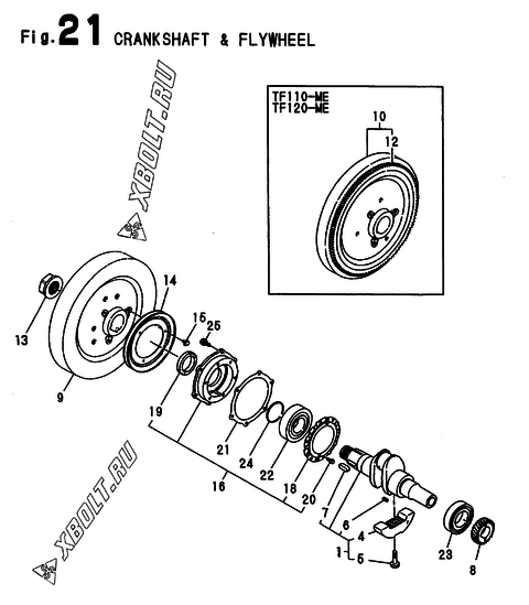  Коленвал и маховик двигателя Yanmar TF110M(E,H,L