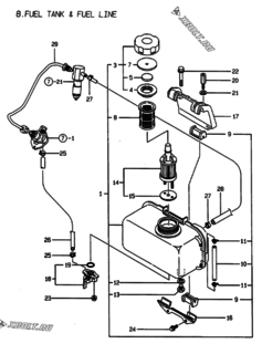  Двигатель Yanmar L40AE-DB, узел -  Топливный бак и топливопровод 