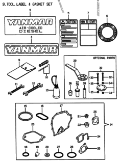  Двигатель Yanmar L40AE-DB, узел -  Инструменты, шильды и комплект прокладок 