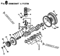  Двигатель Yanmar 6G110T-SE, узел -  Коленвал и поршень 