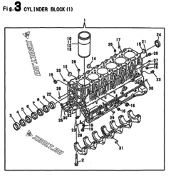  Двигатель Yanmar 6G127T-SE, узел -  Блок цилиндров 