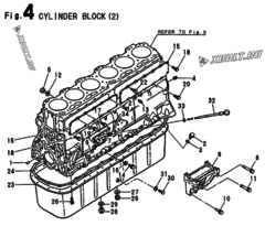  Двигатель Yanmar 6G137T-SE, узел -  Блок цилиндров 
