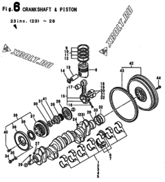  Двигатель Yanmar 6G137T-SE, узел -  Коленвал и поршень 