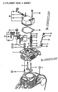  Двигатель Yanmar L48ABE-DEARY, узел -  Головка блока цилиндров (ГБЦ) 