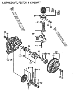  Двигатель Yanmar L48ABE-DEARY, узел -  Коленвал, поршень и распредвал 