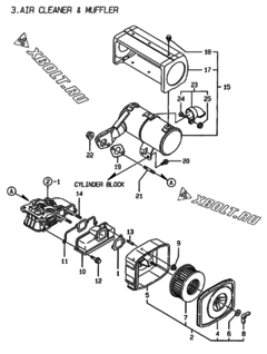  Двигатель Yanmar L48EE-DE, узел -  Воздушный фильтр и глушитель 