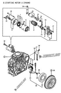  Двигатель Yanmar L48EE-DEP, узел -  Стартер и генератор 