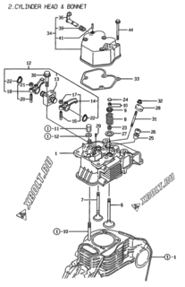  Двигатель Yanmar L100EE-DEP, узел -  Головка блока цилиндров (ГБЦ) 