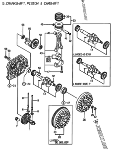  Двигатель Yanmar L100EE-DEP, узел -  Коленвал, поршень и распредвал 