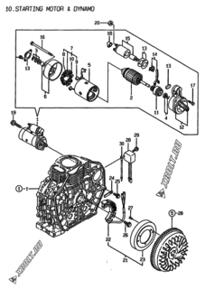  Двигатель Yanmar L100EE-DEP, узел -  Стартер и генератор 