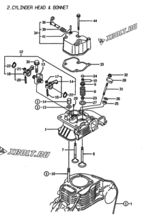  Двигатель Yanmar L70EE-DG, узел -  Головка блока цилиндров (ГБЦ) 