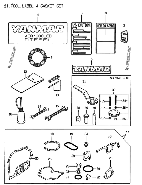  Инструменты, шильды и комплект прокладок двигателя Yanmar L70EE-D