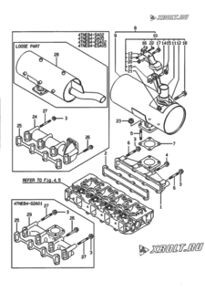  Двигатель Yanmar 4TNE84-EG1A, узел -  Выпускной коллектор и глушитель 