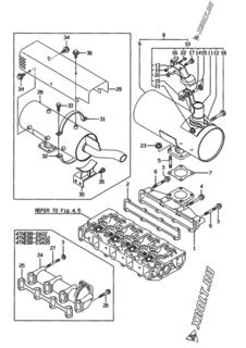  Двигатель Yanmar 4TNE88-G1A01, узел -  Выпускной коллектор и глушитель 