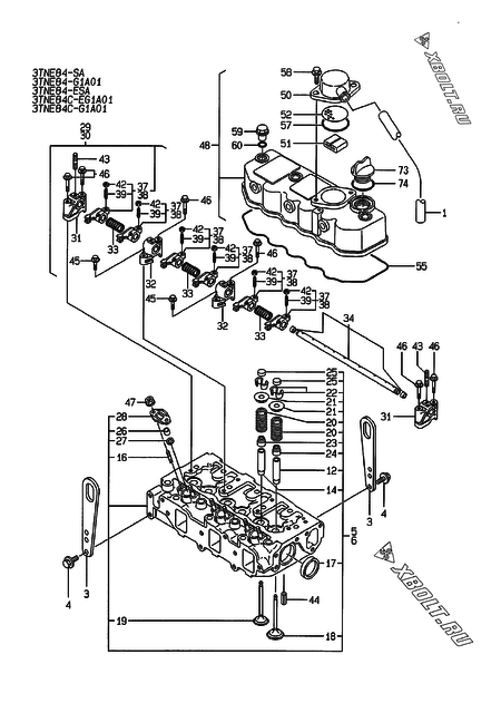  Головка блока цилиндров (ГБЦ) двигателя Yanmar 3TNE84-G1A01