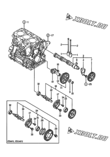  Двигатель Yanmar 3TNE68-G1A01, узел -  Распредвал и приводная шестерня 
