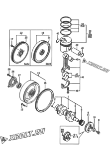  Двигатель Yanmar 3TNE68-G1A01, узел -  Коленвал и поршень 