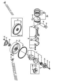  Двигатель Yanmar 3TNE74-G1A, узел -  Коленвал и поршень 