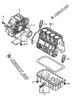  Двигатель Yanmar 4TNE106-SA, узел -  Маховик с кожухом и масляным картером 