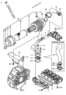  Двигатель Yanmar 4TNE106-G1A, узел -  Впускной коллектор и воздушный фильтр 