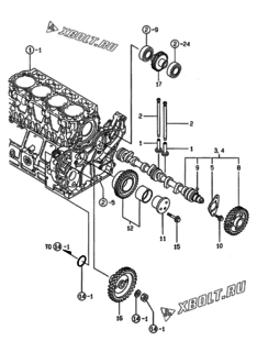  Двигатель Yanmar 4TNE106T-SA, узел -  Распредвал и приводная шестерня 