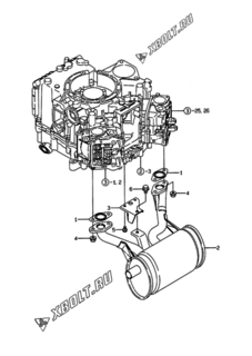  Двигатель Yanmar 2V78C-SB, узел -  Глушитель 