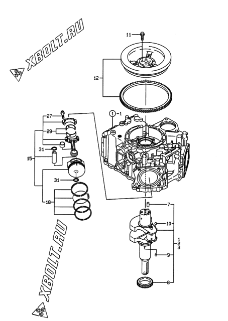  Коленвал и поршень двигателя Yanmar 2V78C-SA