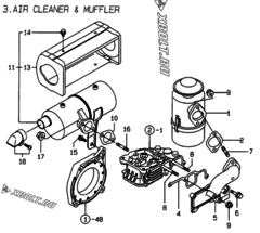  Двигатель Yanmar L70AE-DITYC, узел -  Воздушный фильтр и глушитель 