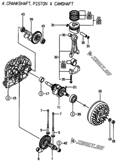 Двигатель Yanmar L70AE-DITYC, узел -  Коленвал, поршень и распредвал 