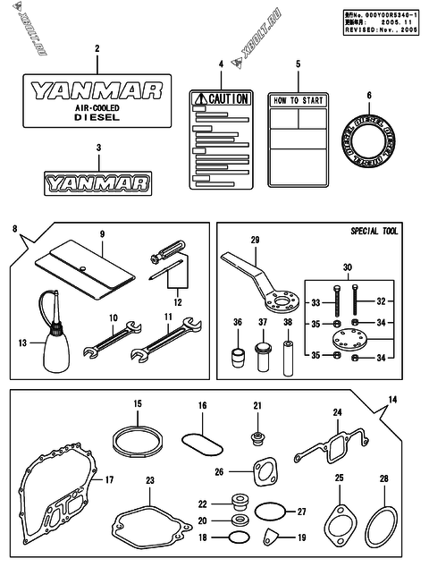  Инструменты, шильды и комплект прокладок двигателя Yanmar L70AE-DITYC