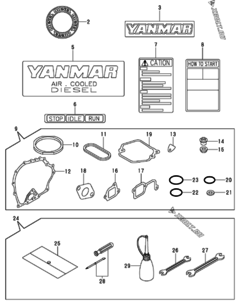  Двигатель Yanmar L40AE-DGYC, узел -  Инструменты, шильды и комплект прокладок 