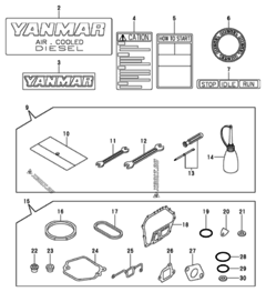  Двигатель Yanmar L60AE-DYC, узел -  Инструменты, шильды и комплект прокладок 