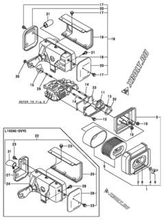  Двигатель Yanmar L100AE-DEYC, узел -  Воздушный фильтр и глушитель 