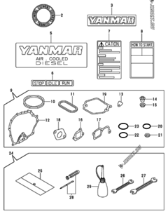  Двигатель Yanmar L40AE-SETMYC, узел -  Инструменты, шильды и комплект прокладок 