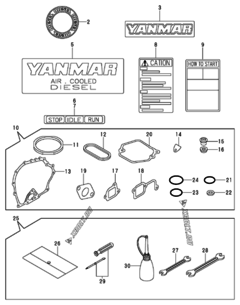  Двигатель Yanmar L48AES(E)TMY, узел -  Инструменты, шильды и комплект прокладок 