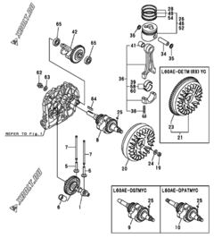  Двигатель Yanmar L60AE-DETMYC, узел -  Коленвал, поршень и распредвал 