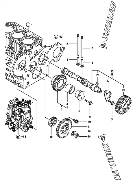  Распредвал и приводная шестерня двигателя Yanmar 3TNV84T-GGE