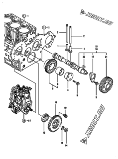  Двигатель Yanmar 3TNV88-DSA, узел -  Распредвал и приводная шестерня 