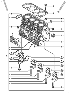  Двигатель Yanmar 4TNV84T-GGE, узел -  Блок цилиндров 