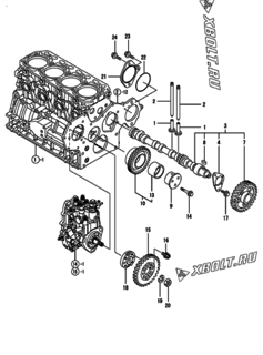  Двигатель Yanmar 4TNV84T-GGE, узел -  Распредвал и приводная шестерня 