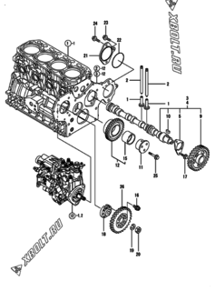  Двигатель Yanmar 4TNV88-DSA, узел -  Распредвал и приводная шестерня 