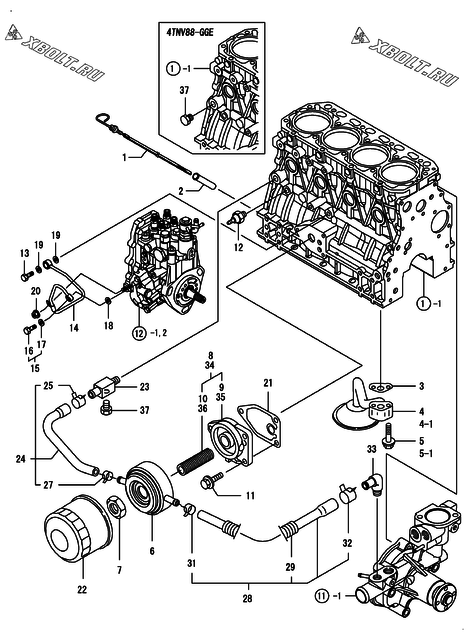  Система смазки двигателя Yanmar 4TNV88-GGE